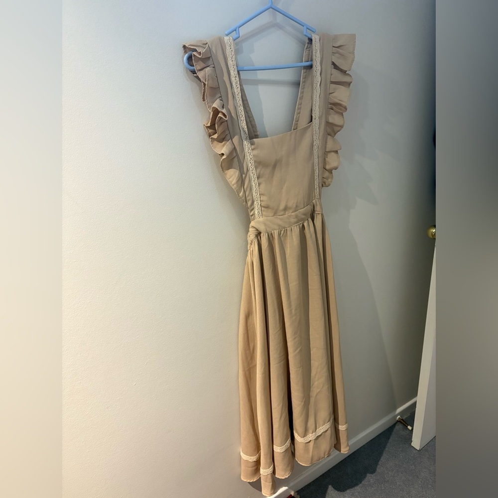 Handmade Elegant Tan Ruffle Dress